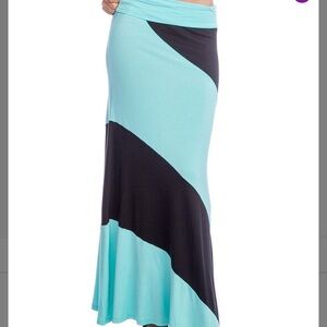 Asymmetrical Black and Blue Trumpet Maxi Skirt